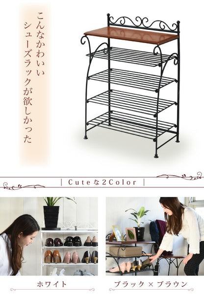 ヨーロッパ風 ロートアイアン 家具 靴箱 兼 飾り棚 幅61.5 シューズボックス 下駄箱 シューズラック 靴 収納 ホワイト(代引不可)