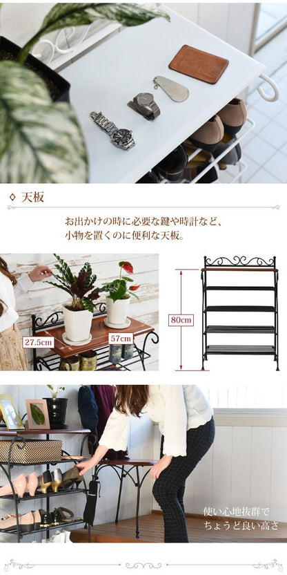 ヨーロッパ風 ロートアイアン 家具 靴箱 兼 飾り棚 幅61.5 シューズボックス 下駄箱 シューズラック 靴 収納 ホワイト(代引不可)