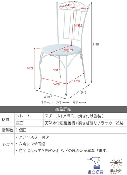 ヨーロッパ風 ロートアイアン 家具 チェア カフェチェアー ブラック(代引不可)
