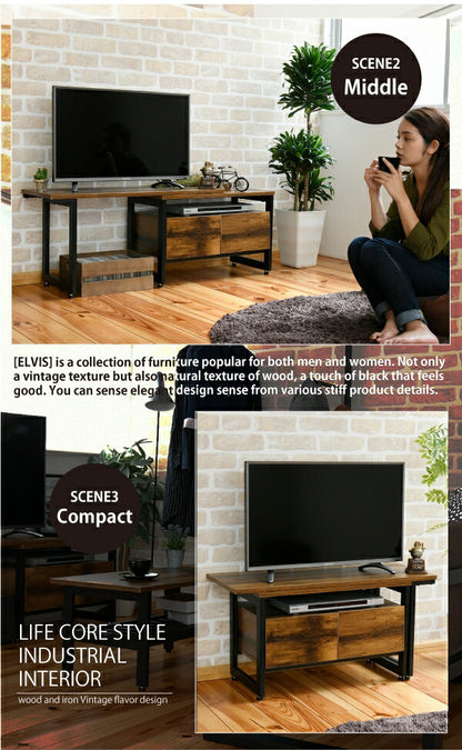 インダストリアル ローボード テレビ台 伸縮 幅90 - 136 奥行35 高さ46 引き出し 付き 収納 左右入れ替え可能32型 40インチ(代引不可)