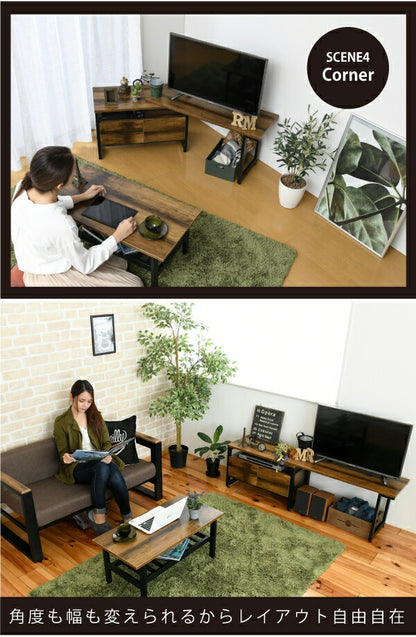 インダストリアル ローボード テレビ台 伸縮 幅90 - 136 奥行35 高さ46 引き出し 付き 収納 左右入れ替え可能32型 40インチ(代引不可)