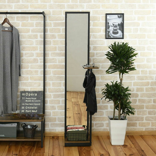 インダストリアル スタンドミラー 幅40 奥行30 高さ160 小物置き 付き 全身鏡 姿見 西海岸 アンティーク ヴィンテージ(代引不可)
