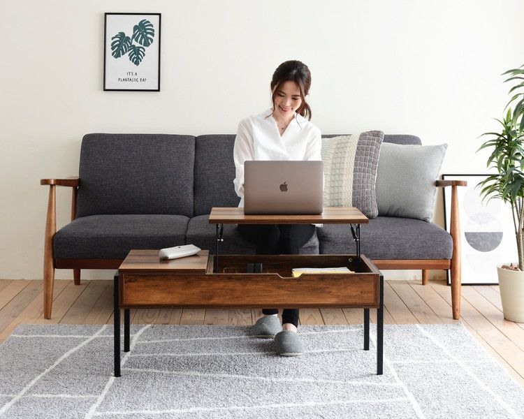 リフトテーブル 昇降テーブル 94.5×40cm リフティングテーブル 半完成品 収納 引き出し 天板昇降 スチール脚 在宅勤務 テレワーク センターテーブル ローテーブル リフトアップテーブル 昇降式テーブル(代引不可)