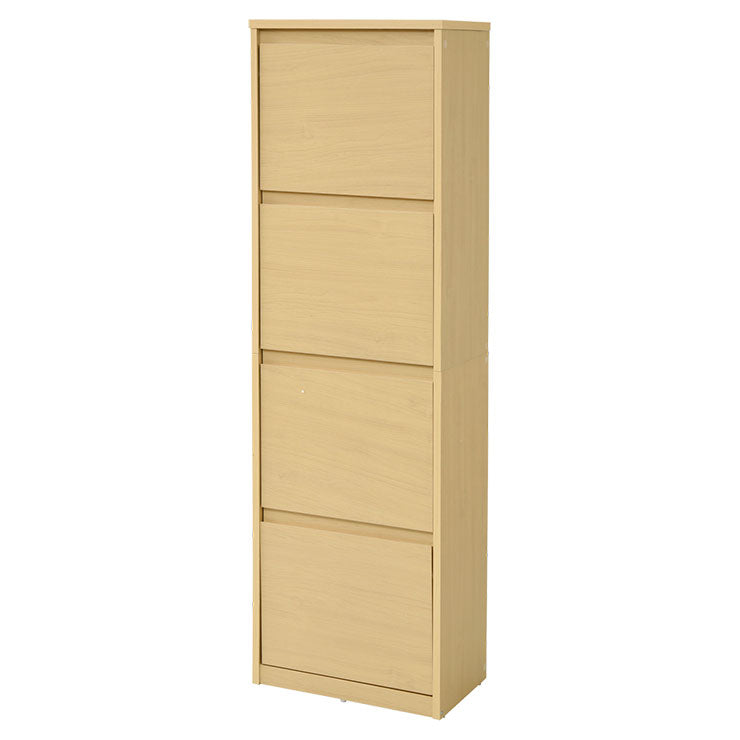 下駄箱 スリム 4段 フラップ 扉 付き 幅49 奥行29 高さ161 大容量 最大16足 薄型 靴箱 ハイタイプ 収納 玄関収納 ナチュラル(代引不可)