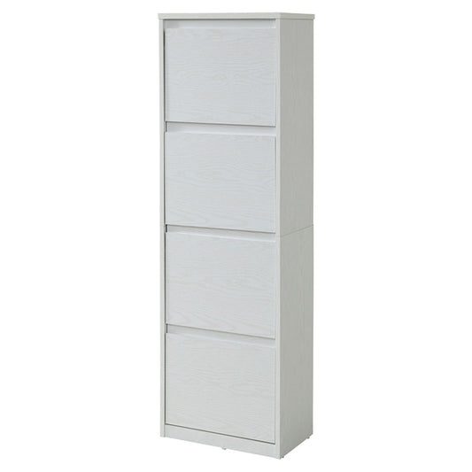 下駄箱 スリム 4段 フラップ 扉 付き 幅49 奥行29 高さ161 大容量 最大16足 薄型 靴箱 ハイタイプ 収納 玄関収納 ホワイト(代引不可)