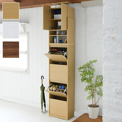 下駄箱 スリム 4段 上置き付き つっぱり フラップ 扉 付き 幅49 奥行29 高さ237~250 大容量 最大24足 薄型 靴箱(代引不可)