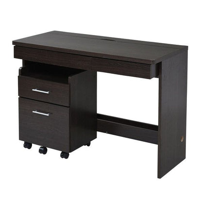 デスク シンプルデスク 2点セット すっきり 配線 収納 ワゴン ハイタイプ 幅100 シンプル SOHO ワークデスク ダークブラウン(代引不可)
