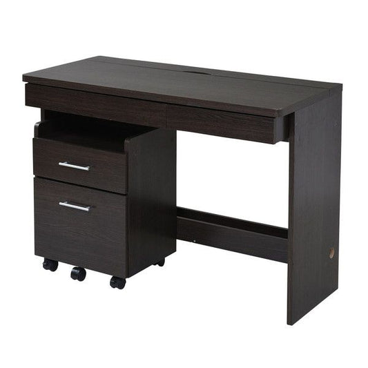 デスク シンプルデスク 2点セット すっきり 配線 収納 ワゴン ハイタイプ 幅100 シンプル SOHO ワークデスク ダークブラウン(代引不可)