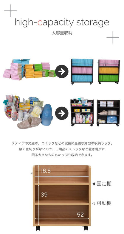 クローゼット 収納 ラック 本棚 2個セット 幅19 奥行58 キャスター付き ワゴン 整理 隙間 家具 押入れ 収納 リビング ナチュラル(代引不可)