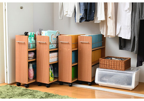 クローゼット 収納 ラック 本棚 4個セット 幅19 奥行58 キャスター付き ワゴン 整理 隙間 家具 押入れ 収納 リビング 大容量(代引不可)