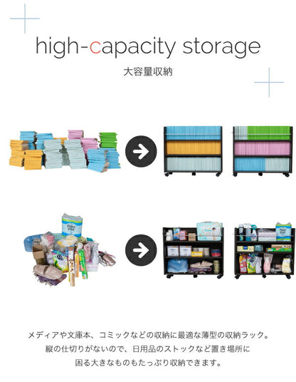 押入れ 収納 ラック 本棚 2個セット 幅19 奥行78 キャスター付き ワゴン 整理 隙間 家具 押入れ 収納 リビング ブラウン(代引不可)