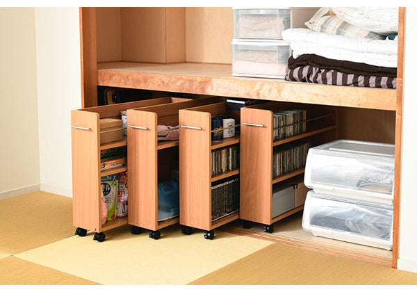 押入れ 収納 ラック 本棚 4個セット 幅19 奥行78 キャスター付き ワゴン 整理 隙間 家具 押入れ 収納 リビング 大容量(代引不可)