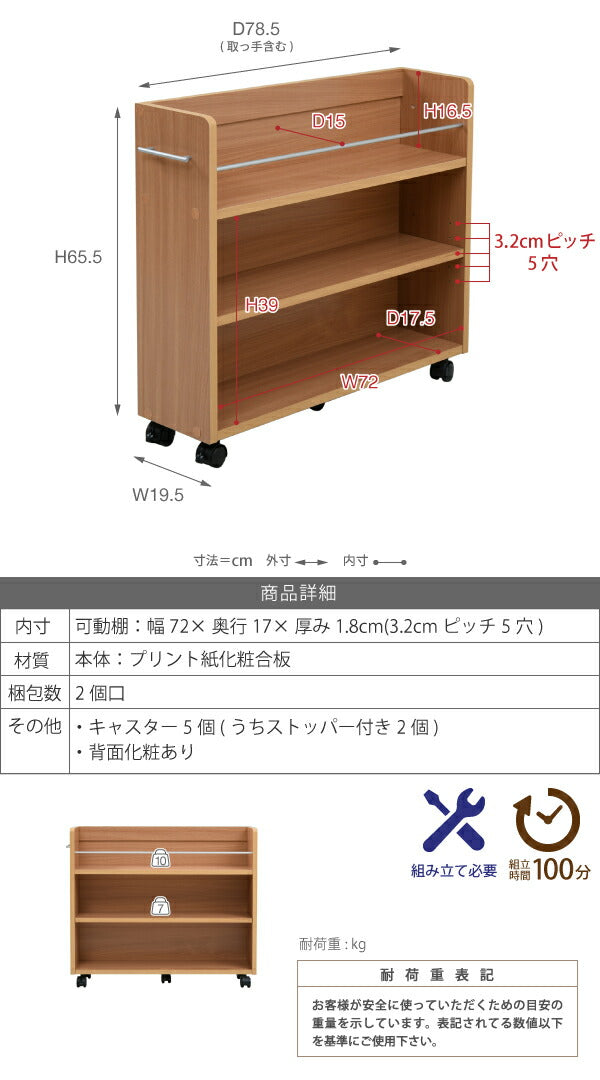 押入れ 収納 ラック 本棚 4個セット 幅19 奥行78 キャスター付き ワゴン 整理 隙間 家具 押入れ 収納 リビング 大容量(代引不可)