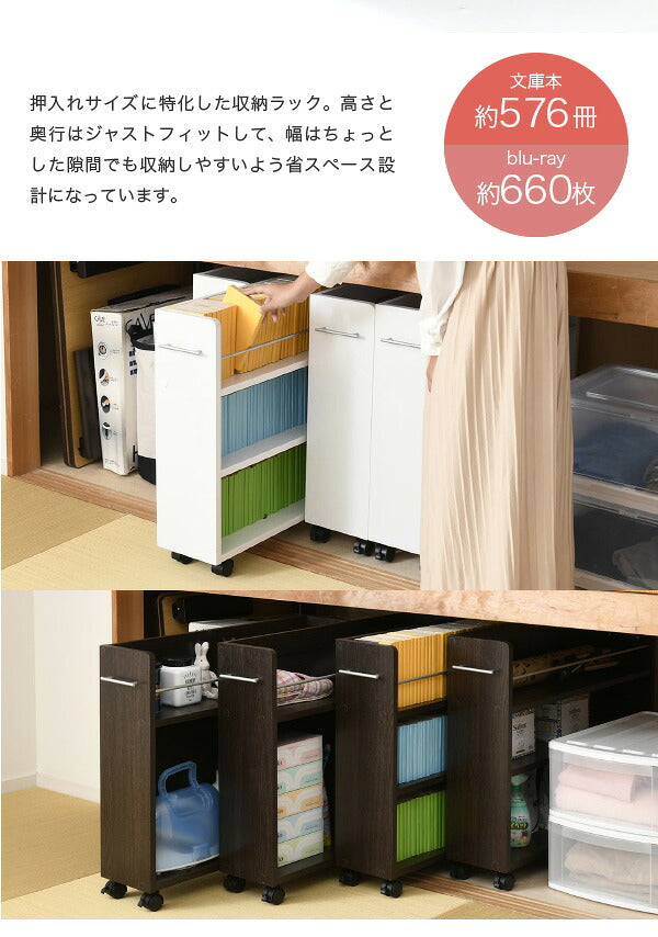 押入れ 収納 ラック 本棚 4個セット 幅19 奥行78 キャスター付き ワゴン 整理 隙間 家具 押入れ 収納 リビング 大容量(代引不可)