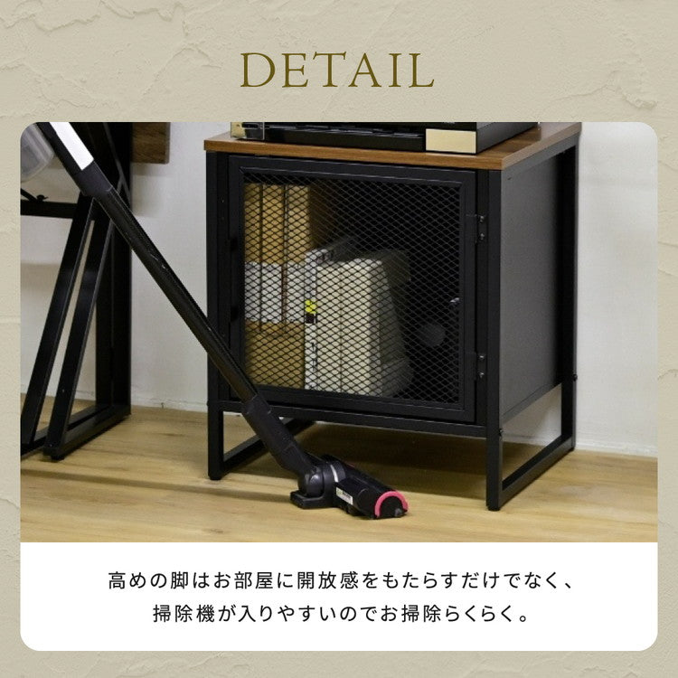 ヴィンテージ調 レコード収納付きサイドテーブル 幅45 メッシュ扉 ディスプレイラック レコードラック レコード収納 男前 インダストリアル ブルックリン(代引不可)