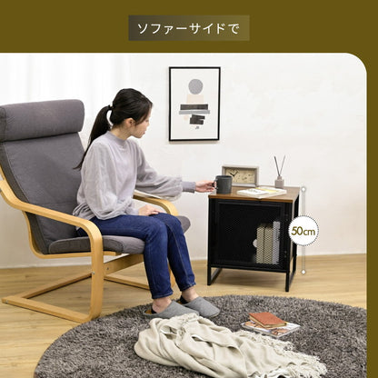 ヴィンテージ調 レコード収納付きサイドテーブル 幅45 メッシュ扉 ディスプレイラック レコードラック レコード収納 男前 インダストリアル ブルックリン(代引不可)