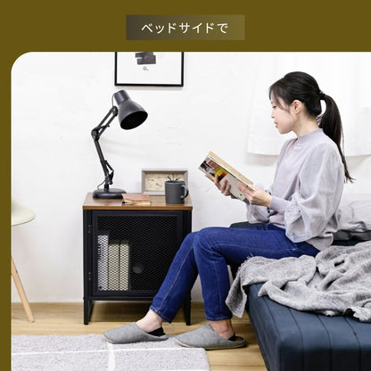 ヴィンテージ調 レコード収納付きサイドテーブル 幅45 メッシュ扉 ディスプレイラック レコードラック レコード収納 男前 インダストリアル ブルックリン(代引不可)