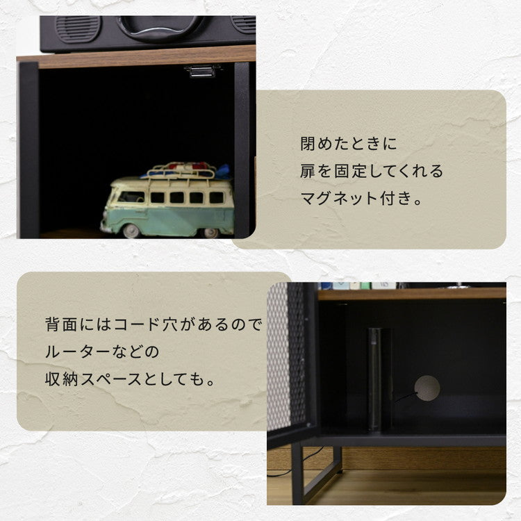 ヴィンテージ調 レコード収納 ディスプレイラック 幅80 CD DVD レコードラック ハイタイプ キャビネット 脚付き コレクションラック メッシュ扉 レコード収納 男前 インダストリアル ブルックリン(代引不可)