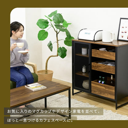 ヴィンテージ調 レコード収納 ディスプレイラック 幅80 CD DVD レコードラック ハイタイプ キャビネット 脚付き コレクションラック メッシュ扉 レコード収納 男前 インダストリアル ブルックリン(代引不可)