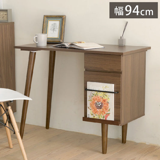パソコンデスク 幅94 木製 北欧シンプルデスク 天然木脚 配線スッキリ PCデスク 学習机 ワークデスク 勉強机 パソコン机 作業机 引き出し 引出し付き デスク 収納付き 北欧 おしゃれ(代引不可)