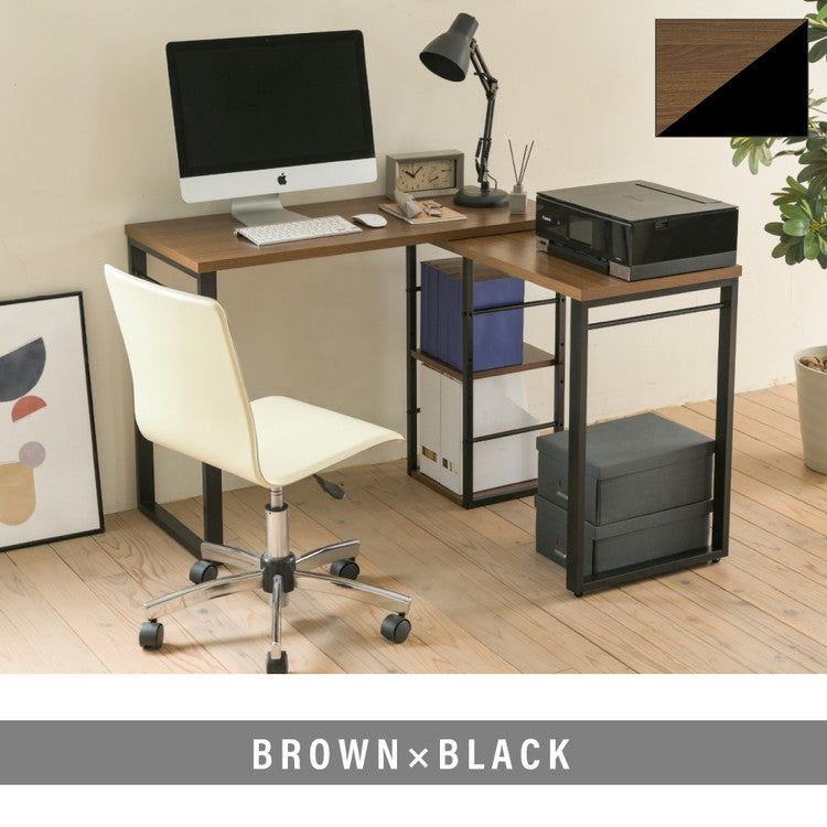 回転式 3WAYワークデスク L字・I字・コンパクト パソコンデスク ツインデスク 棚付きデスク ユニットデスク スチール脚 回転 省スペース 作業机 在宅勤務 テレワーク 北欧 おしゃれ(代引不可)