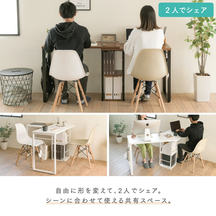 回転式 3WAYワークデスク L字・I字・コンパクト パソコンデスク ツインデスク 棚付きデスク ユニットデスク スチール脚 回転 省スペース 作業机 在宅勤務 テレワーク 北欧 おしゃれ(代引不可)