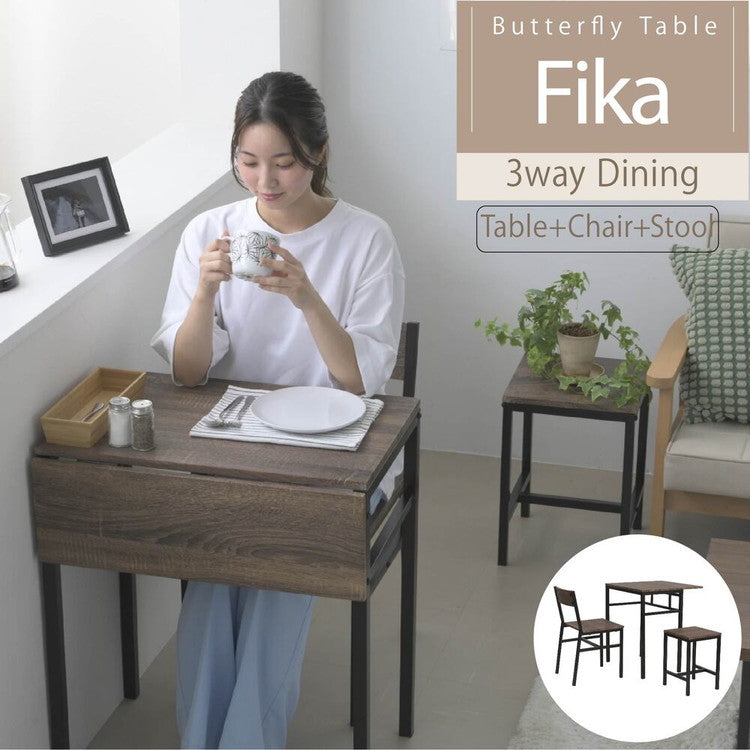 省スペース 折りたたみ式ダイニングテーブル セット 2人 折りたたみ 椅子 付き スツール 幅60 奥行40 高さ70 コンパクト バタフライ 天板 木製 木目 スチール脚(代引不可)