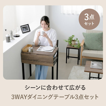 省スペース 折りたたみ式ダイニングテーブル セット 2人 折りたたみ 椅子 付き スツール 幅60 奥行40 高さ70 コンパクト バタフライ 天板 木製 木目 スチール脚(代引不可)