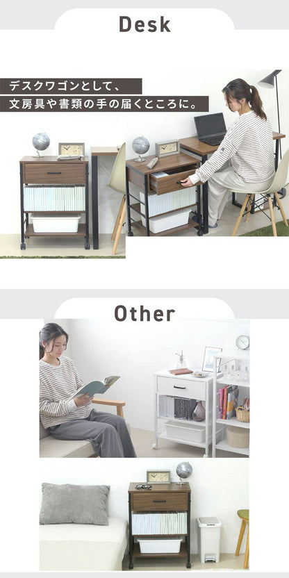 キッチンワゴン キャスター付き スリム 作業台 幅50 奥行35 高さ65 炊飯器 トースター 食器 収納 引き出し 付き コンパクト ラック 2段 3段 木製(代引不可)