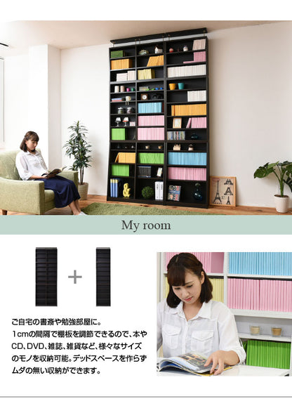 1cmピッチ 薄型 大容量 文庫本ラック 幅60 本棚 リビング収納 木製 収納家具 本収納 コミック CD DVD ホワイト(代引不可)