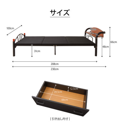 棚付きパイプベッド 引き出し付き シングル フレームのみ 収納 宮付き 棚付き パイプベッド ベッド フレーム シングルサイズ(代引不可)【
