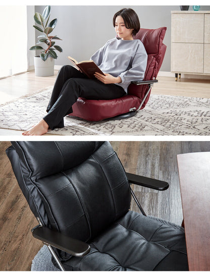 本革使用 リクライニング回転座椅子 跳ね上げ式 14段ギア搭載 肘掛け付き 360度回転 牛革 座椅子 座いす リクライニング(代引不可)