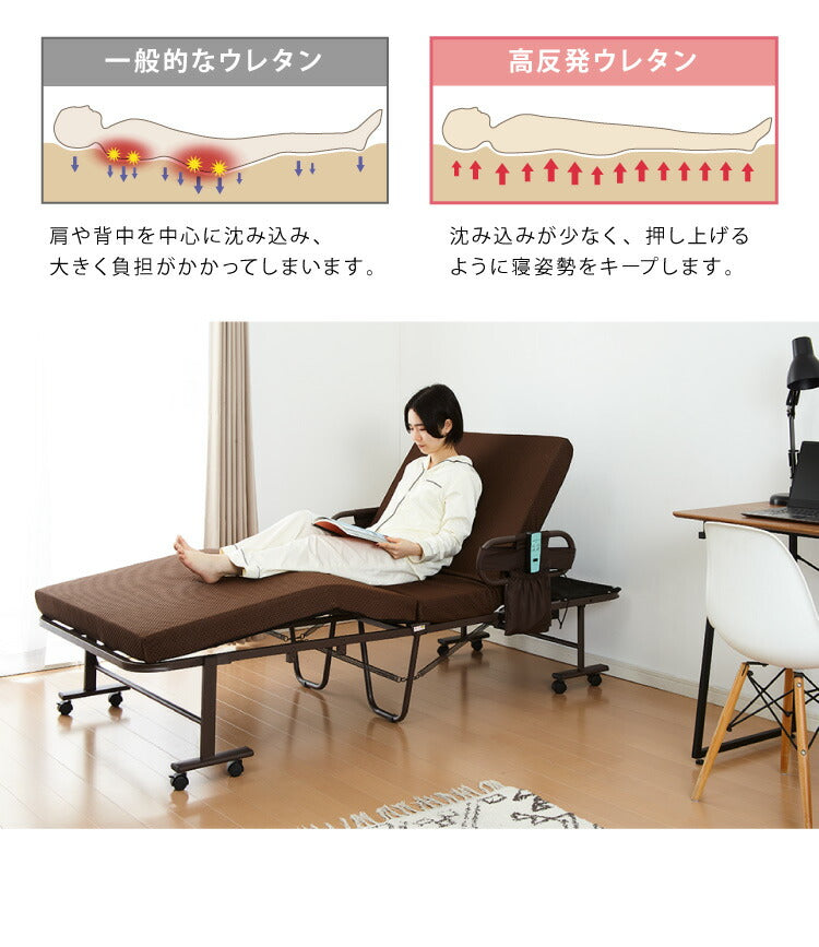 電動ベッド 高床式 45cm 高反発ウレタン使用 シングル 厚さ10cm 電動リクライニング 折りたたみベッド 電動 組立て不要 完成品 介護ベッド 折り畳み リクライニングベッド(代引不可)