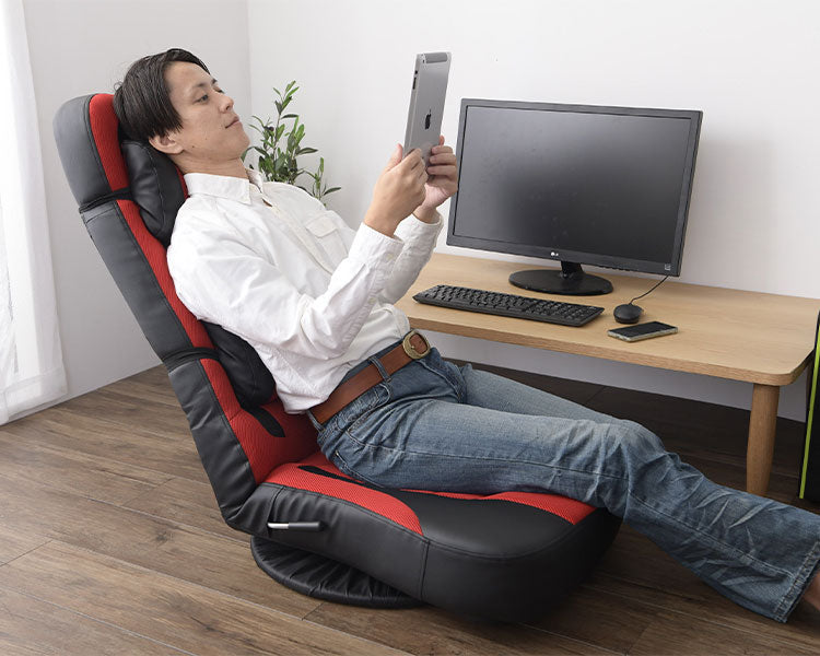 座椅子 超ハイバック回転座椅子 座面幅61.5cm 360度回転 クッション付き スーパーハイバック レバー式 無段階 リクライニング ヘッドギア ハイバック 折り畳み 1人掛け メッシュ ポケットコイル(代引不可)