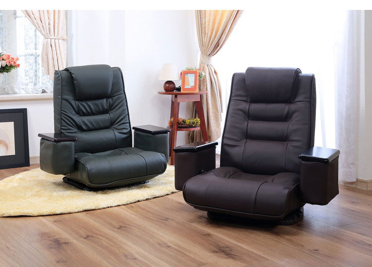 本革肘掛けポケット付き回転座椅子 座椅子 回転座椅子 リクライニング 回転式 肘 チェア チェアー いす イス 椅子 リビング 折りたたみイス 高座椅子 パーソナルチェア(代引不可)