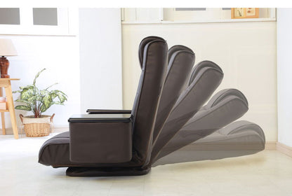 本革肘掛けポケット付き回転座椅子 座椅子 回転座椅子 リクライニング 回転式 肘 チェア チェアー いす イス 椅子 リビング 折りたたみイス 高座椅子 パーソナルチェア(代引不可)