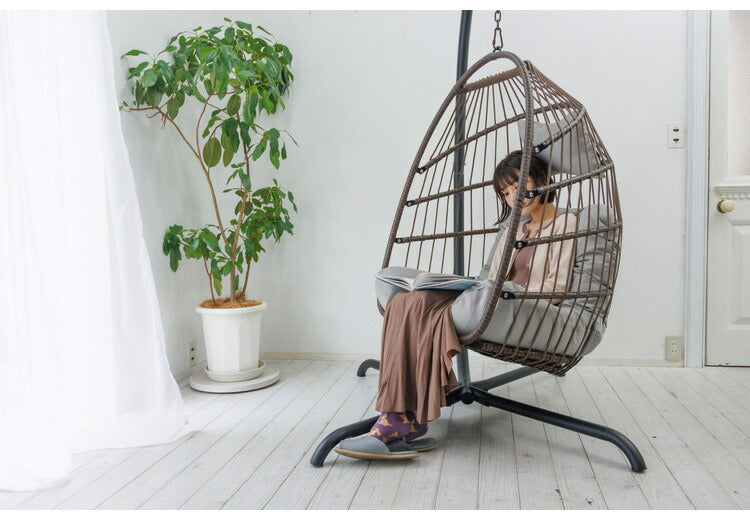 ハンキングチェア クッション付き COCOON 1人掛け リラックスチェア ハンモックチェア スイングチェア デザインチェア リラックスチェア ラタン調チェア ハンギングチェアー(代引不可)