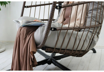 ハンキングチェア クッション付き COCOON 1人掛け リラックスチェア ハンモックチェア スイングチェア デザインチェア リラックスチェア ラタン調チェア ハンギングチェアー(代引不可)