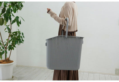 ラタン調 ランドリーバスケット 樹脂製 2段 キャスター付き ニット調 ランドリーラック ワゴン ランドリー収納 サニタリー収納 脱衣所 洗面所 リビング(代引不可)