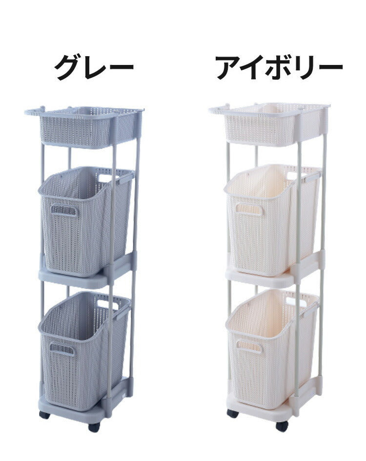 ラタン調 ランドリーバスケット 樹脂製 3段 深型 キャスター付き ニット調 ランドリーラック ワゴン ランドリー収納 サニタリー収納 脱衣所 洗面所 リビング(代引不可)