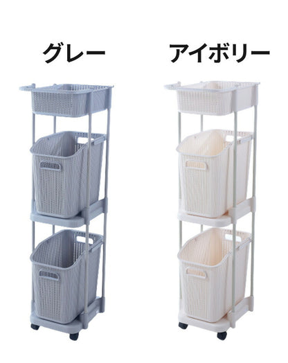 ラタン調 ランドリーバスケット 樹脂製 3段 深型 キャスター付き ニット調 ランドリーラック ワゴン ランドリー収納 サニタリー収納 脱衣所 洗面所 リビング(代引不可)