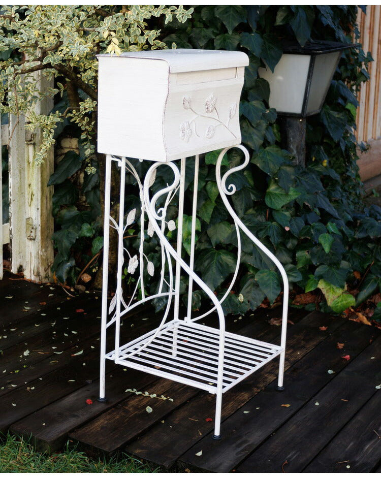ポスト 置き型 フラワーレリーフスタンドポスト 幅42.5cm スタンドポスト おはれ 花柄 一戸建て用 アンティーク 郵便ポスト 置き型ポスト スリム メールボックス 新聞受け(代引不可)