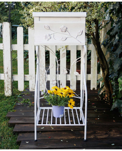 ポスト 置き型 フラワーレリーフスタンドポスト 幅42.5cm スタンドポスト おはれ 花柄 一戸建て用 アンティーク 郵便ポスト 置き型ポスト スリム メールボックス 新聞受け(代引不可)