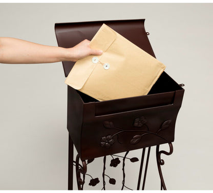 ポスト 置き型 フラワーレリーフスタンドポスト 幅42.5cm スタンドポスト おはれ 花柄 一戸建て用 アンティーク 郵便ポスト 置き型ポスト スリム メールボックス 新聞受け(代引不可)