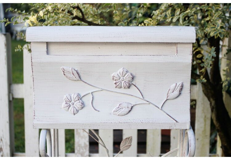 ポスト 置き型 フラワーレリーフスタンドポスト 幅42.5cm スタンドポスト おはれ 花柄 一戸建て用 アンティーク 郵便ポスト 置き型ポスト スリム メールボックス 新聞受け(代引不可)