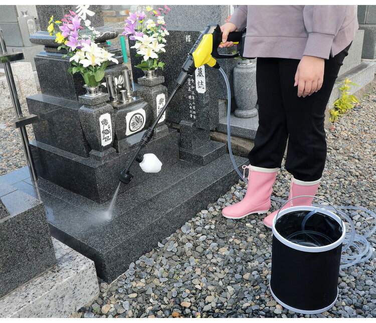 充電式 高圧洗浄機 折りたたみバケツ付き タンクレス 洗車 お風呂掃除 風呂そうじ 園芸 ガーデニング ベランダ掃除 噴霧器 バッテリー バケツ 水撒き(代引不可)