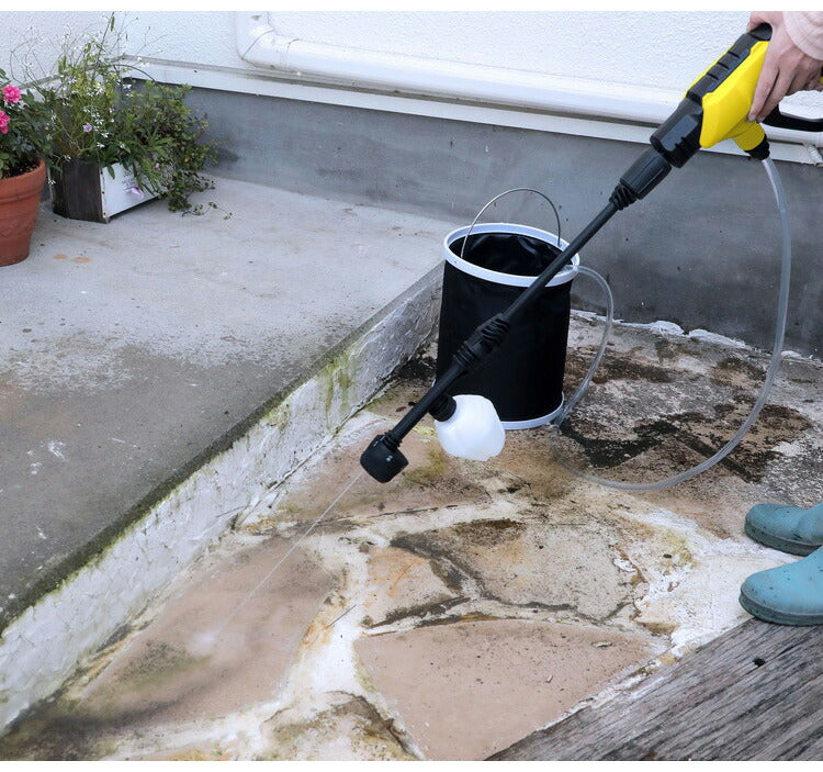 充電式 高圧洗浄機 折りたたみバケツ付き タンクレス 洗車 お風呂掃除 風呂そうじ 園芸 ガーデニング ベランダ掃除 噴霧器 バッテリー バケツ 水撒き(代引不可)