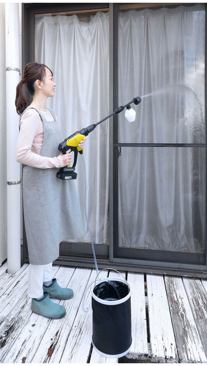 充電式 高圧洗浄機 折りたたみバケツ付き タンクレス 洗車 お風呂掃除 風呂そうじ 園芸 ガーデニング ベランダ掃除 噴霧器 バッテリー バケツ 水撒き(代引不可)