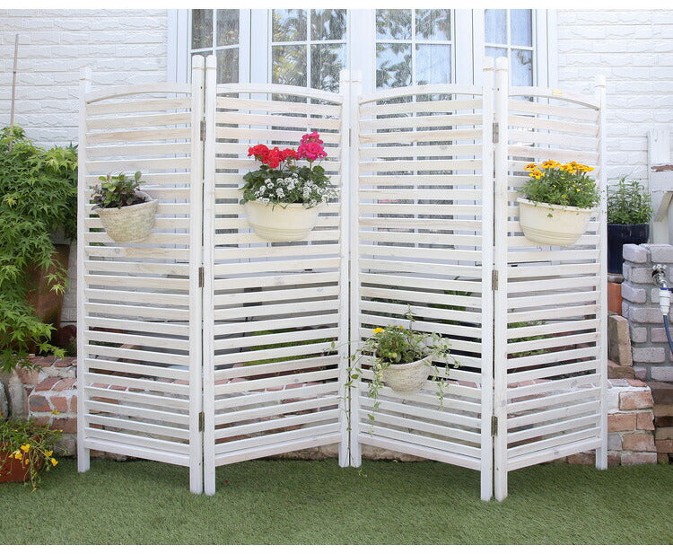 天然木 ガーデンパーテーション 4連 最大幅208cm ルーバーフェンス ガーデンフェンス ラティス フェンス ガーデン ハンギング ベランダ 目隠し プランターラック 日よけ 通気 通風(代引不可)