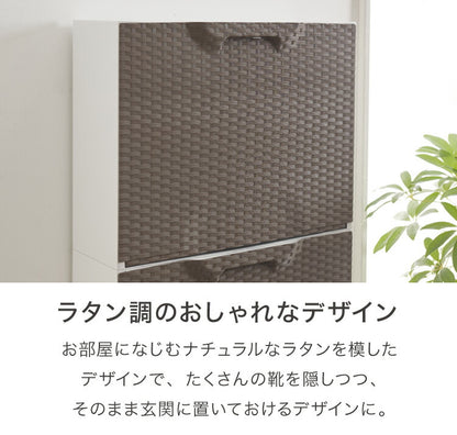artplast アートプラスト イタリア製 シューズボックス 幅51cm 3個セット ラタン調 ポリプロピレン 軽量 下駄箱 スリム フラップ扉 完成品 スタッキング可能 薄型 収納 靴収納ラック 靴収納 玄関収納(代引不可)
